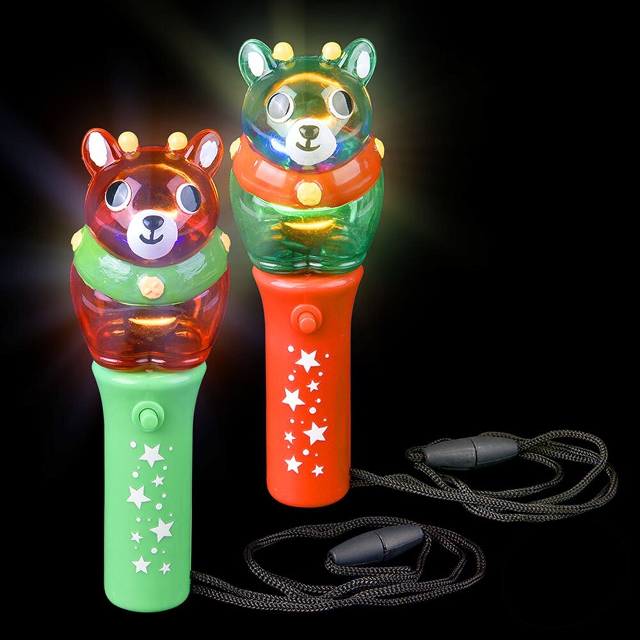Light Up Xmas Reindeer Spinng Wand Necklace For Kids - Assorted
