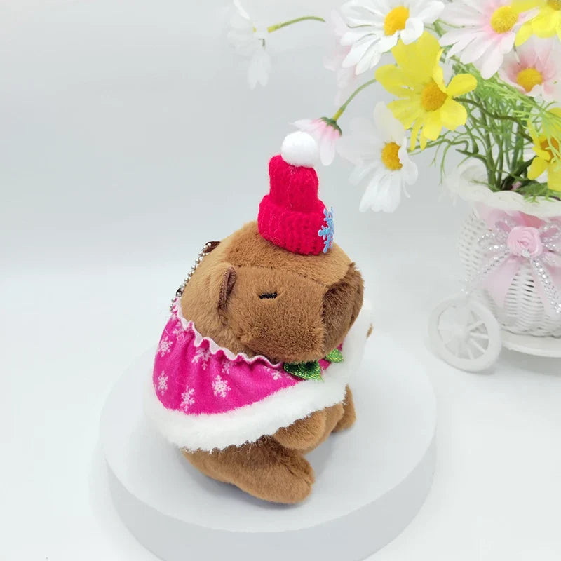 15cm Cute Christmas Cloak Capybara Plush Doll Keychain Stuffed Guinea Pig Simulation Capibara Soft Doll Plush Animal Fluffty Toy