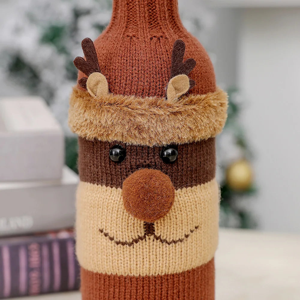 Christmas Santa Knitted Wine Bottle Case Elk Snowman Red Wine Champagne Bottle Cloth 2024 Merry Christmas Decor Happy New Year